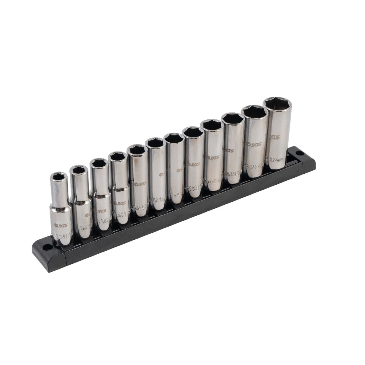 SGS 12pc 1/2in Drive Metric Deep Socket Set | 10mm-24mm | Magnetic Rail